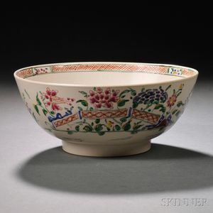 Staffordshire Enameled Salt-glazed Stoneware Bowl