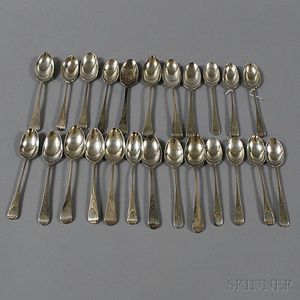 Approximately Twenty-four Mostly Bright-cut Silver Teaspoons