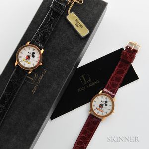 Two Jean Lassale 18kt Gold Mickey Mouse Watches