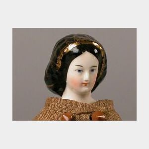 Small Early China Doll with Gold Snood