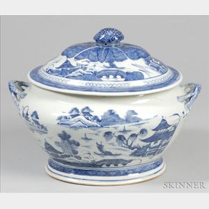 Canton Oval Porcelain Covered Footed Tureen