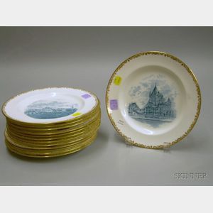 Set of Thirteen Wedgwood Transfer American Landmark and Historical Porcelain Plates.
