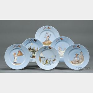 Six Hand-painted Fairy Tale Scenic Decorated Limoges Porcelain Plates