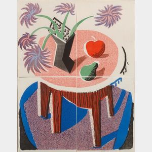 David Hockney (British, b. 1937) Flowers, Apple and Pear on a Table