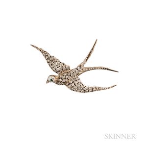 Silver and Diamond Swallow Brooch