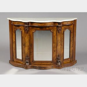 Victorian Fruitwood-inlaid Walnut and Marble-top Side Cabinet