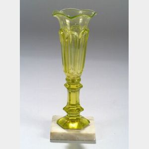 Canary Yellow Pressed Glass and Marble Vase.