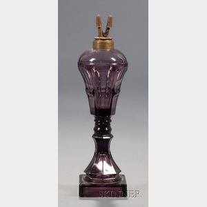 Amethyst Pressed Glass Bigler Pattern Fluid Lamp
