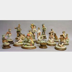 Collection of Fifteen Capo di Monte Style Ceramic Figures and Figural Groups.