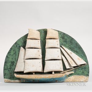 Carved and Painted Demilune Ship Diorama