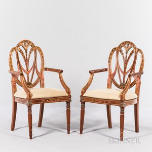 Pair of George III-style Polychrome-decorated Open-arm Chairs