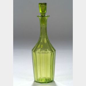 Yellow-Green Pressed Glass Decanter with Stopper