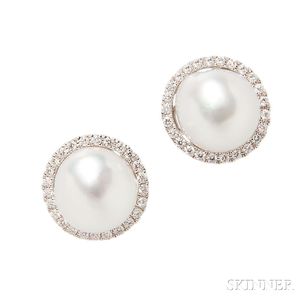 18kt White Gold, South Sea Pearl, and Diamond Earstuds