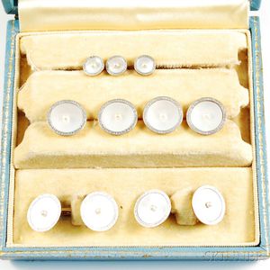 14kt Gold, Platinum, Mother-of-pearl, and Seed Pearl Men's Dress Set