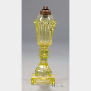 Yellow Pressed Loop Pattern Glass Whale Oil Lamp