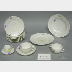 Approximately Seventy-four Piece Pirkenhammer Embossed and Gilt-crested Porcelain Partial Dinner Service