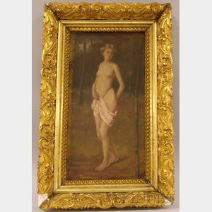 Framed 19th/20th Century American School Oil on Canvas Portrait of a Female Nude