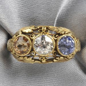 Arts & Crafts 18kt Gold Gem-set Ring, Edward Oakes