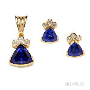 14kt Gold, Diamond, and Tanzanite Earrings and Pendant