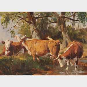 Andre Pater (Polish/American, b. 1953) Cows Watering