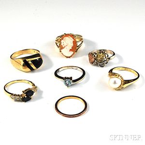 Seven Mostly 14kt Gold Gem-set Rings