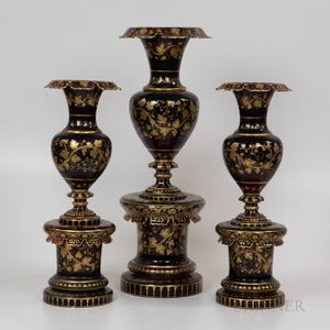 Garniture of Three Bohemian Ruby Glass Vases