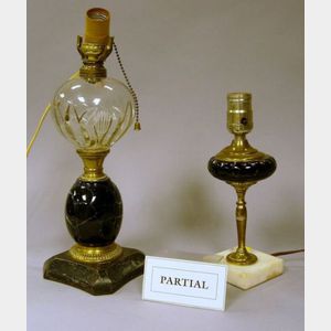 Six Assorted Glass Oil Lamps with Metal Mounts