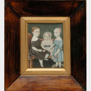 American School, 19th Century Portrait Miniature of Three Young Children.