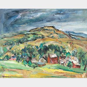 Marion Huse (American, 1896-1967) Vermont Farm Under a Stormy Sky
