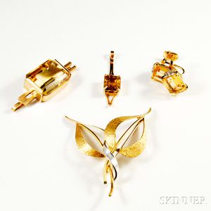 Four Pieces of Gold and Citrine Jewelry