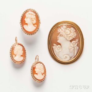 Shell Cameo Brooch, Ring, and Earrings