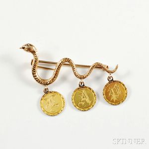 Antique 14kt Gold Snake Brooch