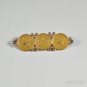 14kt Gold and Gold One Dollar Coin Brooch