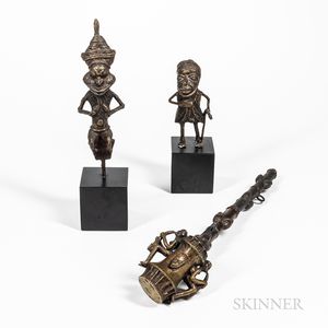 Bamoun Cameroon Bronze Pipe and Two Figures