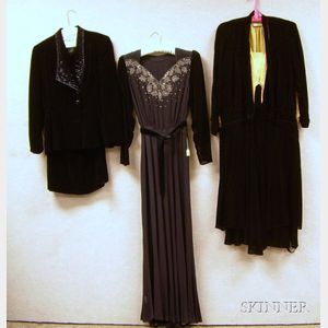 Three 1920s-40s Black Silk Velvet Items