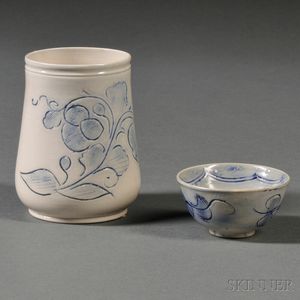 Two Staffordshire Scratch Blue Decorated Salt-glazed Stoneware Items