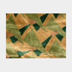 Art Deco Pattern Cloth Panel, a Wool Pieced Quilt and a Jacquard Woven Coverlet.