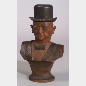 Folk Art Carved Wooden Bust of Winston Churchill