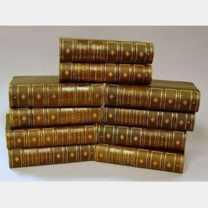 Set of Ten Gilt Leather-Bound Thackeray's Works.