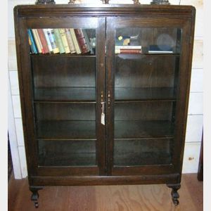 British 1920s Oak Two-Door Book Cabinet
