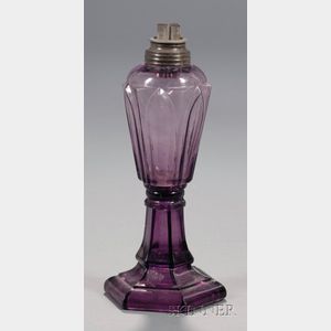 Small Amethyst Blown Molded Gothic Arch Lamp With Pressed Hexagonal Base