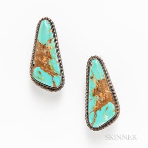 Pair of Navajo Silver and Turquoise Earrings