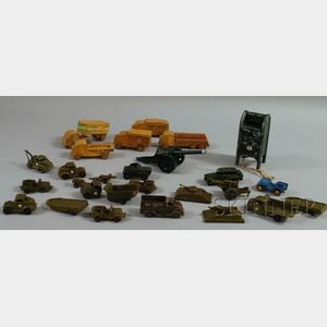 Group of Plastic, Lead, and Wood Toys and Vehicles