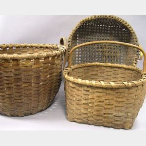 Three Woven Splint Gathering Baskets.