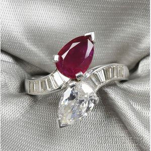 Platinum, Ruby, and Diamond Bypass Ring