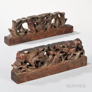 Pair of Continental Carved Painted Wood Fragments