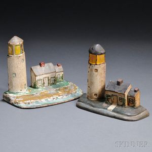 Two Cast Iron Lighthouse Doorstops