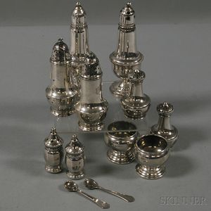 Five Pairs of Sterling Silver Open Salts and Salt Shakers