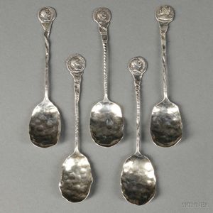 Five American Silver Teaspoons Mounted with Antique-style Coins