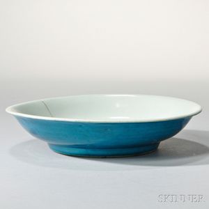 Turquoise Blue-glazed White Porcelain Dish